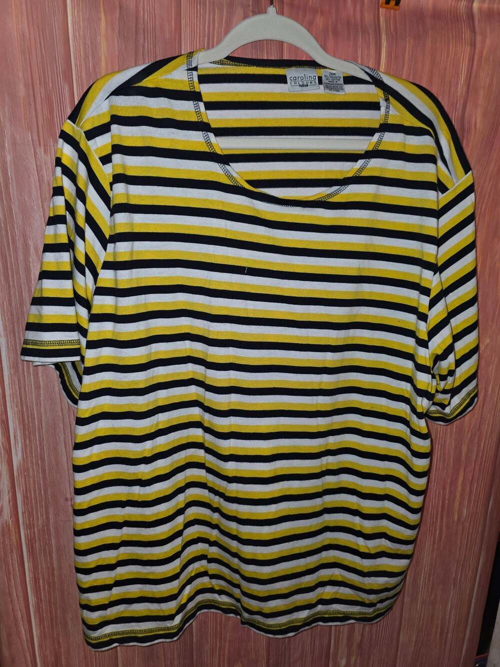 Carolina Colours Plus Yellow Black White Striped Short Sleeve T-Shirt Size 26W